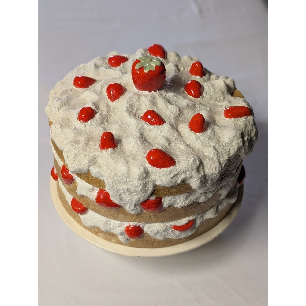 Vintage Ceramic Strawberry Shortcake Vanilla Pedestal Cake Stand Lid Cover